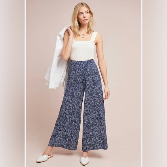 Adrianna Papell Women Blue speckled crepe‎ carreer wide leg pants trouser Size M - Picture 1 of 5